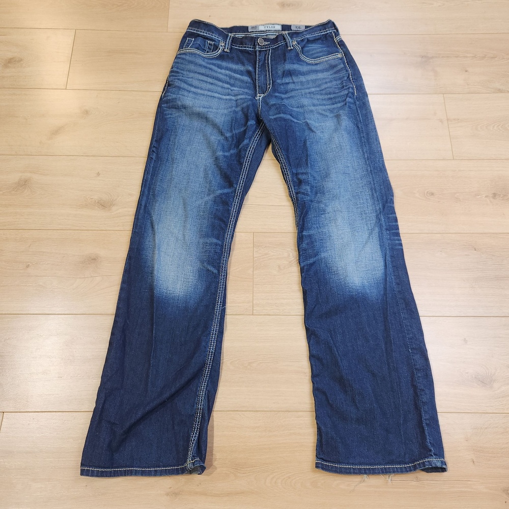BKE Tyler Jeans Mens 32 Long Blue Med Wash Relaxed Straight Denim Stretch Casual